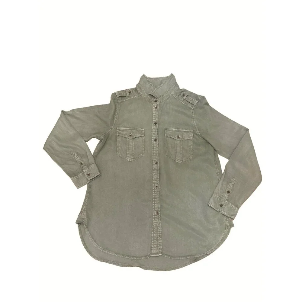 American Eagle Outfitters Boyfriend Fit Button Up Shirt Medium Green Long Sleeve - Picture 5 of 11